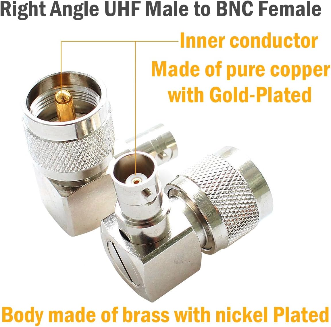 exgoofit PL259 UHF Male Plug to BNC Female Connector Right Angle 90 Degrees Jack Adapter Radio Adapter PL259 RF Coax Coaxial Cable Connector (2-Pack)