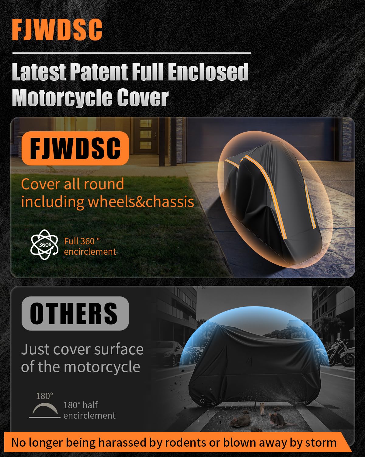 Całkowicie zamknięta plandeka na motocykl, outdoorowa, wodoszczelna, wysokiej jakości plandeka na motocykl z odblaskowymi paskami, do skuterów, skuterów, skuterów, 245 x 115 x 135 cm