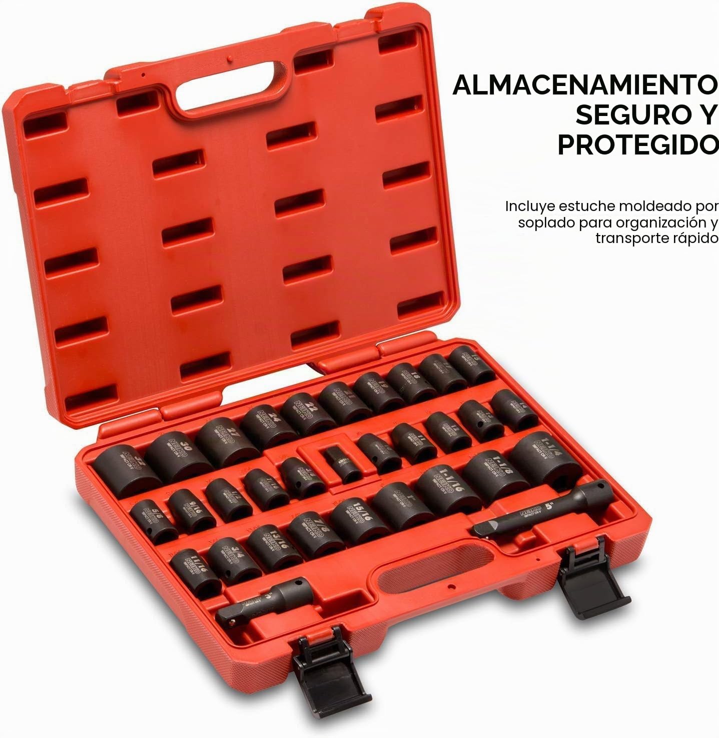 Neiko 02448A 1 2" Drive Master Impact Socket Set 65 Piece Deep and Shallow Socket Assortment Standard SAE (3 8Inch to 11 4Inch) and Metric (1024 mm) Sizes Includes Adapters and Ratchet Handle