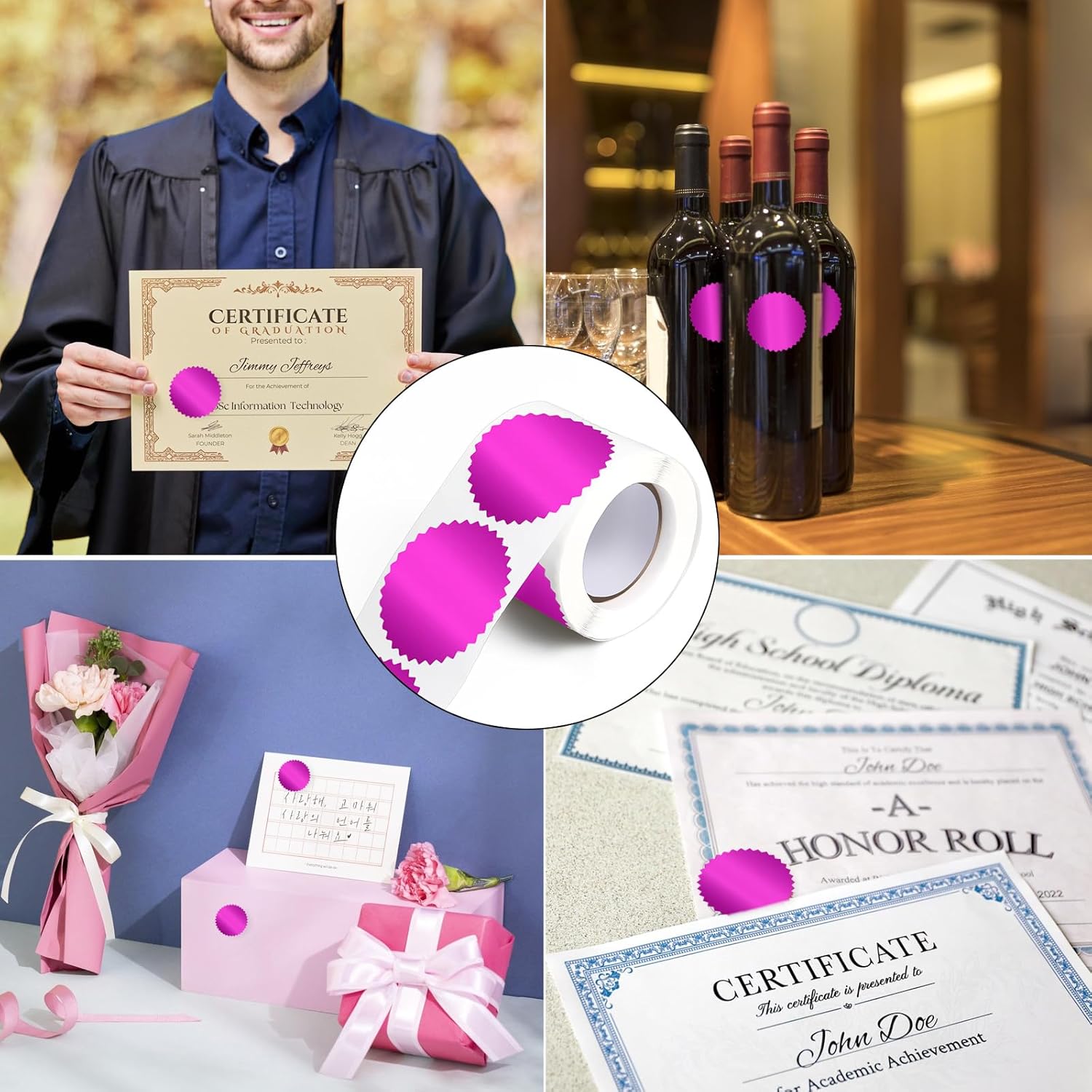 Embossing Stickers 2" Round Labels Purple Foil Blank Stickers Metallic Seals for Package, Graduation, Wedding Envelope, Certificate Wafer Seals with Serrated Edge 250 Sticker Per Roll - Image 7