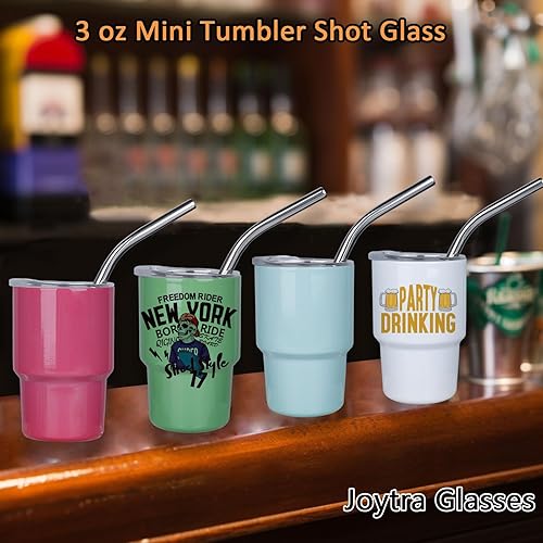 Miniatura 6 de Joytra Paquete de 4 mini vasos de sublimación de 3 onzas, vasos de chupito, doble pared sellados al vacío de acero inoxidable con tapa y pajita,