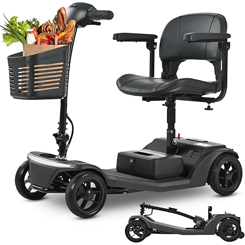 (New) Lightweight Mobility Scooters for Seniors Foldable, 4 Wheeled Folding Powered Mobility Scooters with LED Lights and USB Port, 330 LBS, 15 Miles (Black-M2)