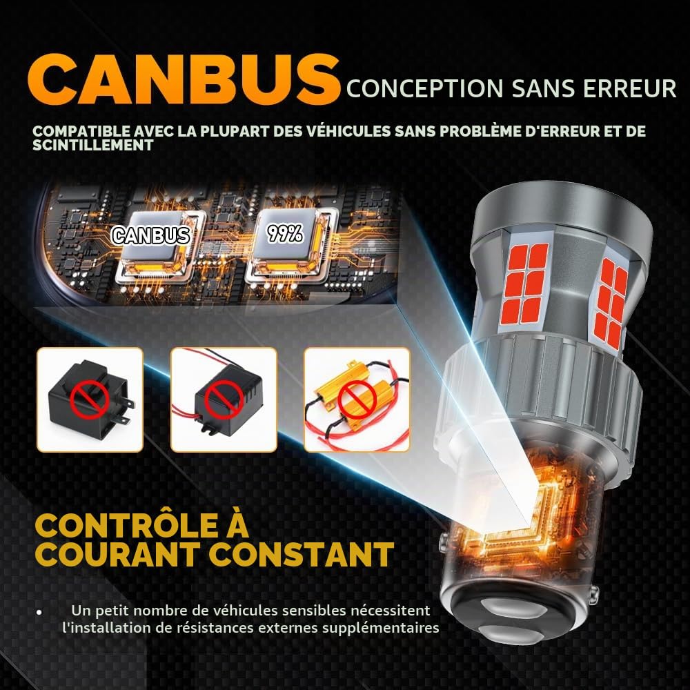 1157 BAY15D P21/5W Ampoules LED 23W 12V Super Lumineuses Rouge Canbus Sans Erreur Anti Hyper Flash 2057 2357 7528 Feu de Freinage Feu de Queue Feu de Stop, 2 Pièces