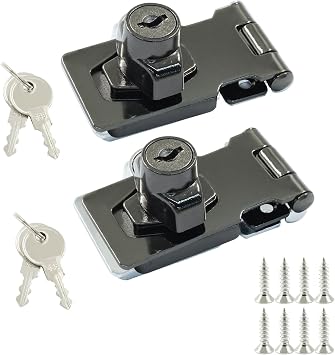 Bivethoi 2Pcs Keyed Hasp Locks 2.5 Inch Twist Knob Keyed Locking Hasp, Stainless Steel Hasp Latches Keyed Different for Small Doors, Cabinets Black