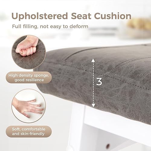 Miniatura 5 de MAISON ARTS Juego de 4 taburetes de bar blancos para encimera de cocina, patas de madera maciza con asiento de silla de montar de piel sintética,