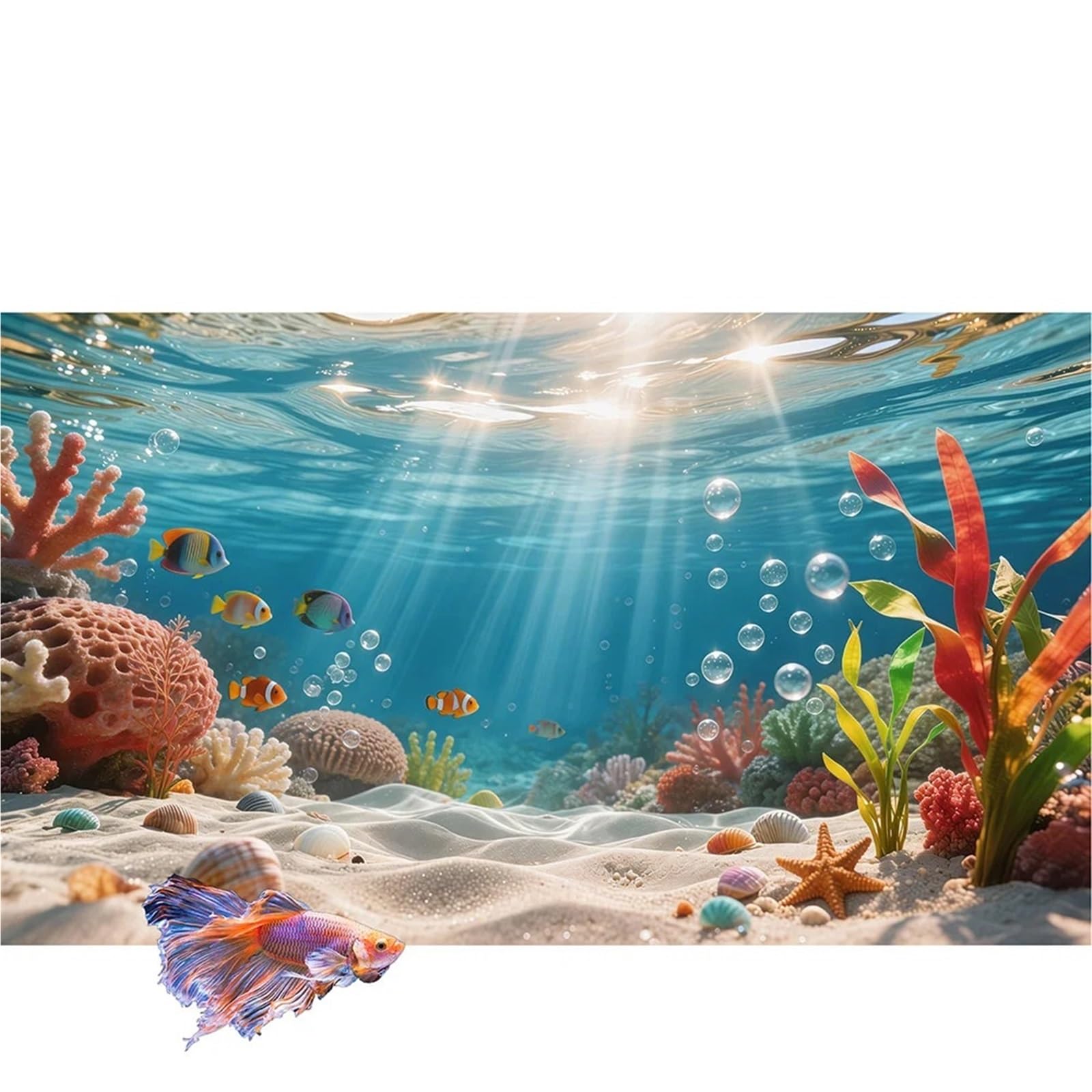 Adesivo for Pittura Acquario con Effetto 3D | Alghe bolle di sole, pittura di sfondo for acquario, autoadesivo frontale, ornamenti paesaggistici(60X40cm-23.6X15.8in)