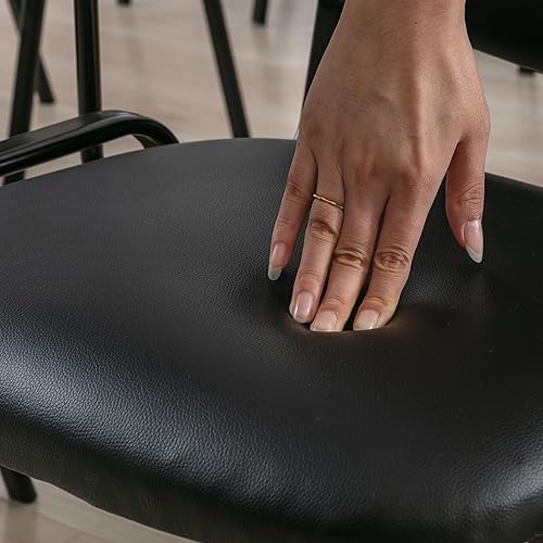 Miniatura 6 de Sillas de recepción de cuero de vinilo con escritorio adjunto, sillas apilables negras para sala de espera, silla de aula negra para estudiantes,