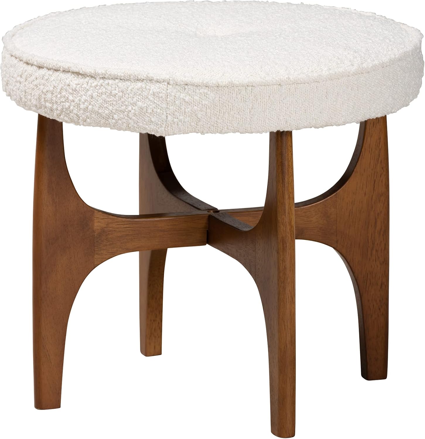 Baxton Studio Theo Footstool, One Size, White/Walnut Brown