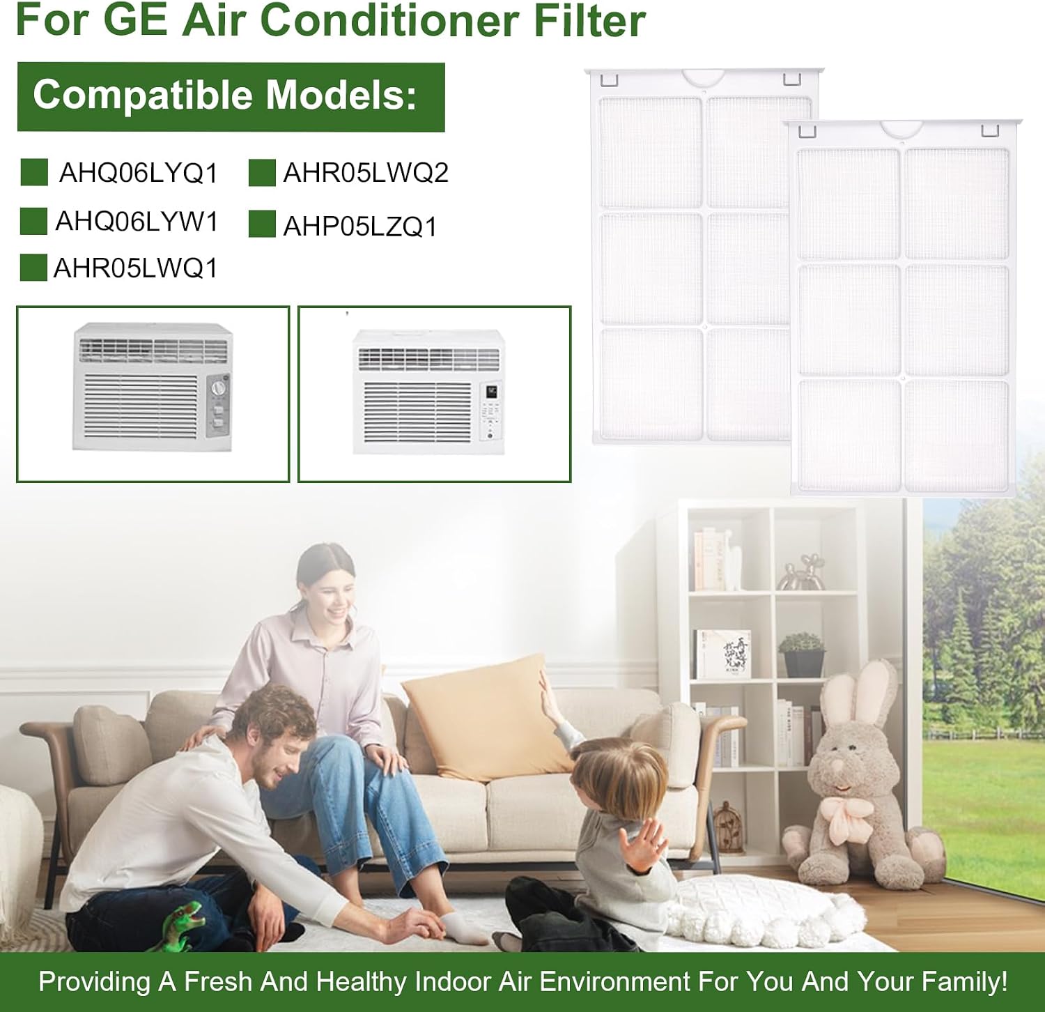 WJ85X21746 For Ge Air Conditioner Filter Replacement Replaces Ap6280063,4588851, A0010209471 Ac Filter Replacement,for Ge Window Air Conditioner Filter Fit for Ge Ahq06lyq1,Ahr05lwq2,Ahq06lyw1 2 Pack