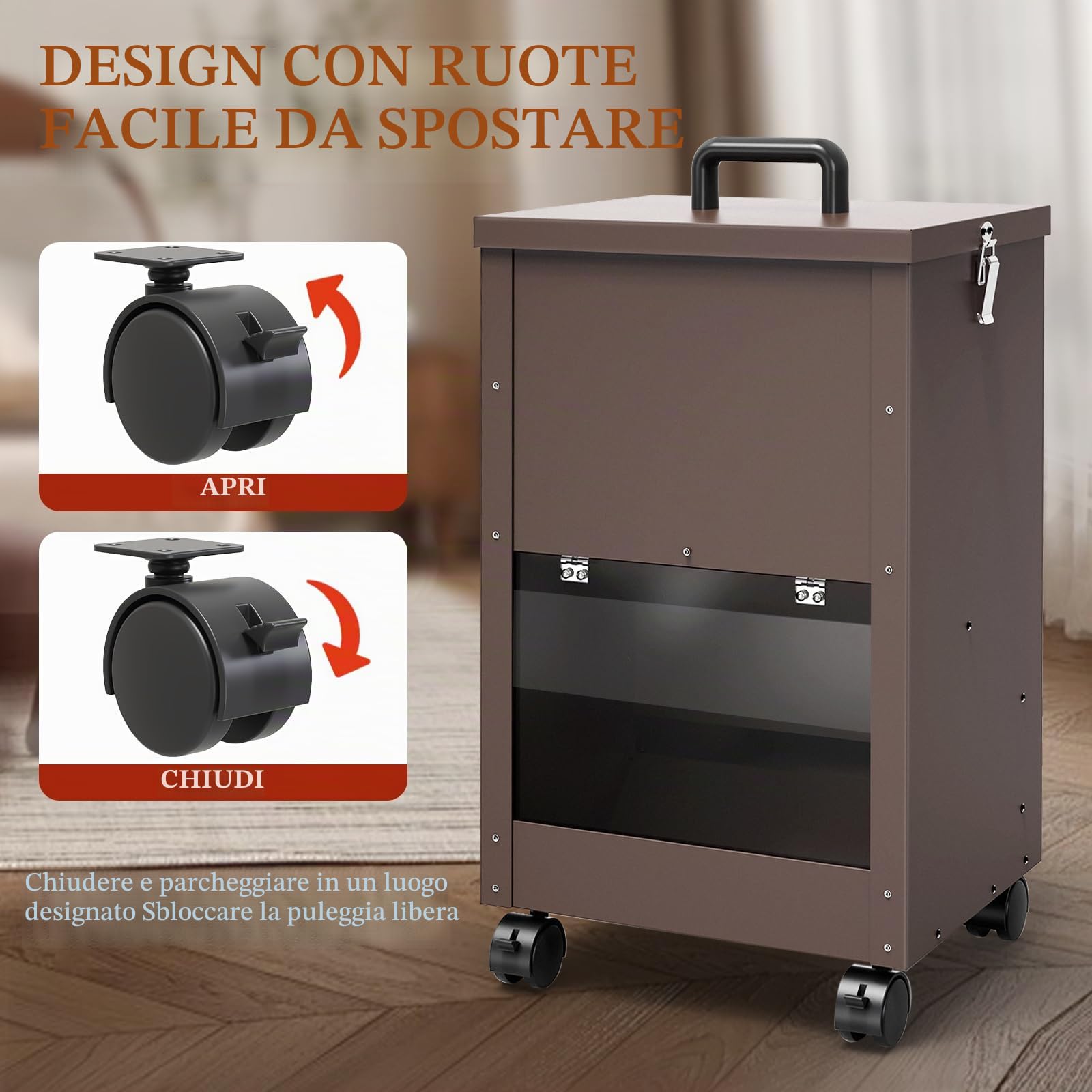 Alimentatore Automatico Per Cani Galvanizzato Per Razze Di Grandi Dimensioni, Distributore Di Cibo Per Cani Da 40L Con Ruote Per Grandi, Alimentatore A Gravità Per Cibo Per Metallico Brun