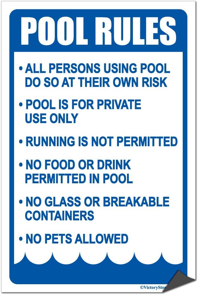 VictoryStore Stickers - Pool Rules Vinyl Stickers, Set of 2, Size 6 inches X 9 inches