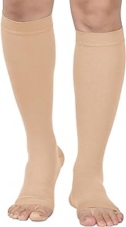 MGANG® 20-30 mmHg Compression Stocking for Men and Women, Medical Compression Socks, Knee High Length, Open Toe, for DVT, Varicose Veins, Relief Shin Splints, Edema, Beige Medium