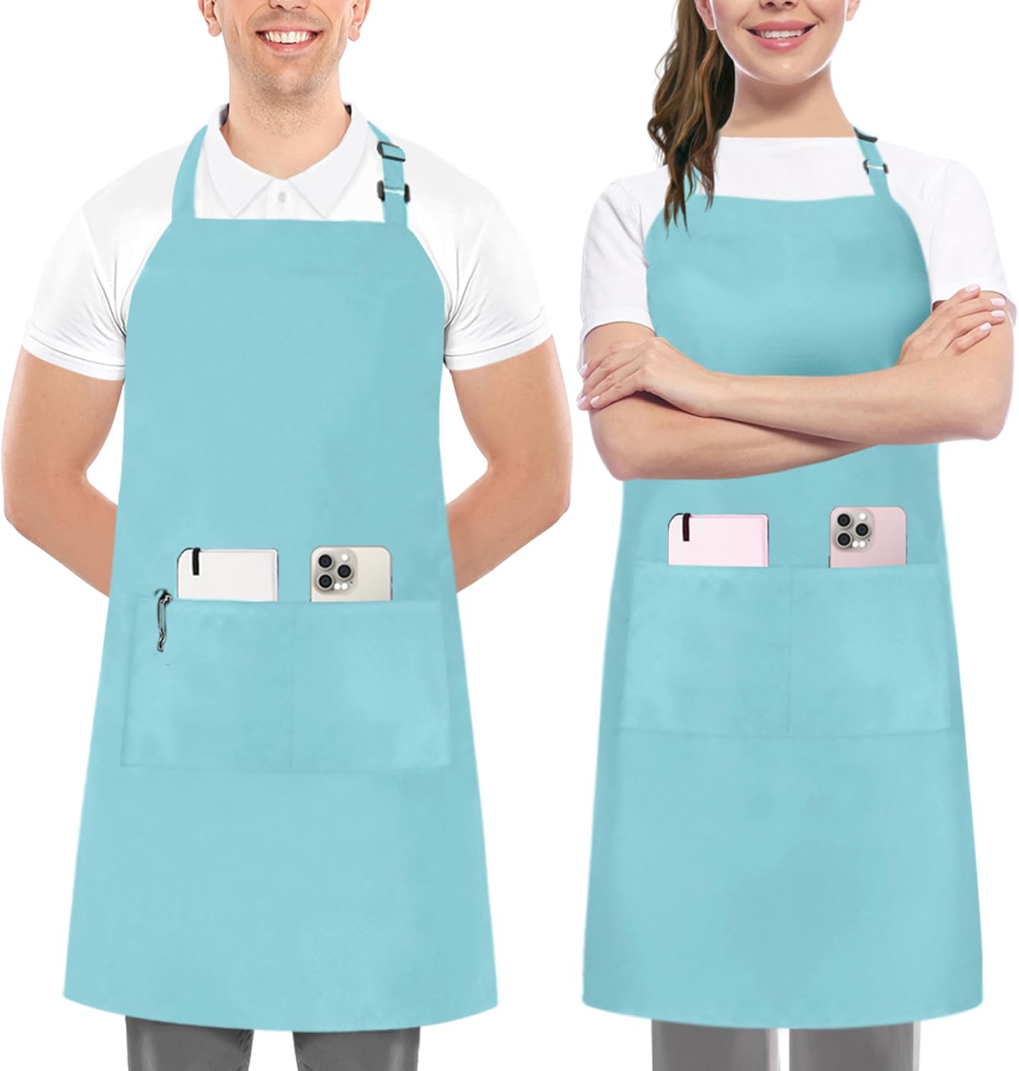 Utopia Kitchen 2 Pack Bib Apron, Adjustable with 2 Pockets, Water and Oil Resistant, Cooking Kitchen Chef Apron for Women Men