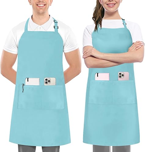 Miniatura 1 de Utopia Kitchen Paquete de 2 delantales con peto, ajustables con 2 bolsillos, resistente al agua y al aceite, delantal de chef de cocina para mujeres