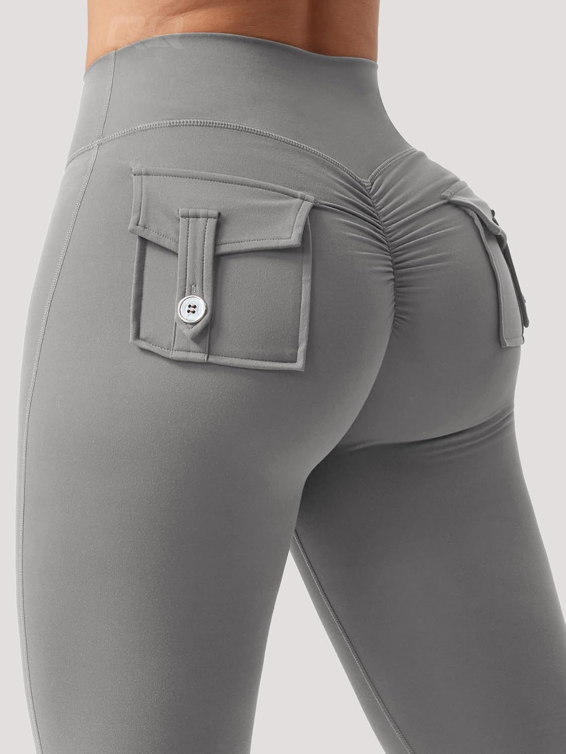 QOQ Flare Leggings with Pockets for Women Workout Scrunch Flare Leggings Tummy Control Gym Yoga Pants Wide Leg - Image 4