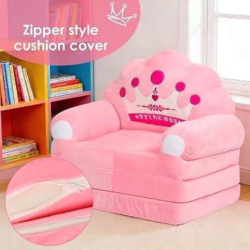 Foldable Kids Sofa Bed, 2-in-1 Toddler Couch Chair with Wide Armrest, 110cm Armchair Nap Bed for Bedroom Livingroom, Playroom, Birthday Gifts for Boys Girls(Pink)
