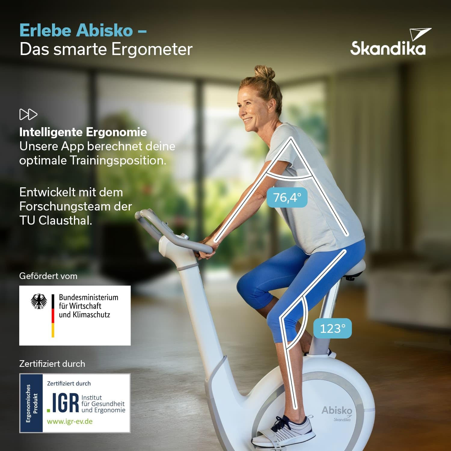 Skandika Ergometer Abisko Weltneuheit | Premium EMS-Widerstand, Smarter Heimtrainer App Steuerung, Automatische Lenker & Satteleinstellung, 36 Widerstandsstufen | Fahrrad Hometrainer für Zuhause