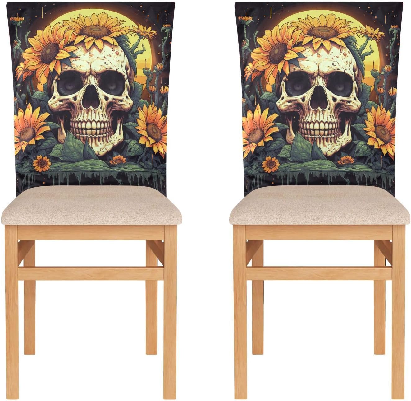 ALAZA Vintage Cactus Sunflower Skull Chair Back Cover Set of 6, Washable Reusable Removable Chair Slipcovers Decorative Chair Cover for Home Kitchen Wedding Party