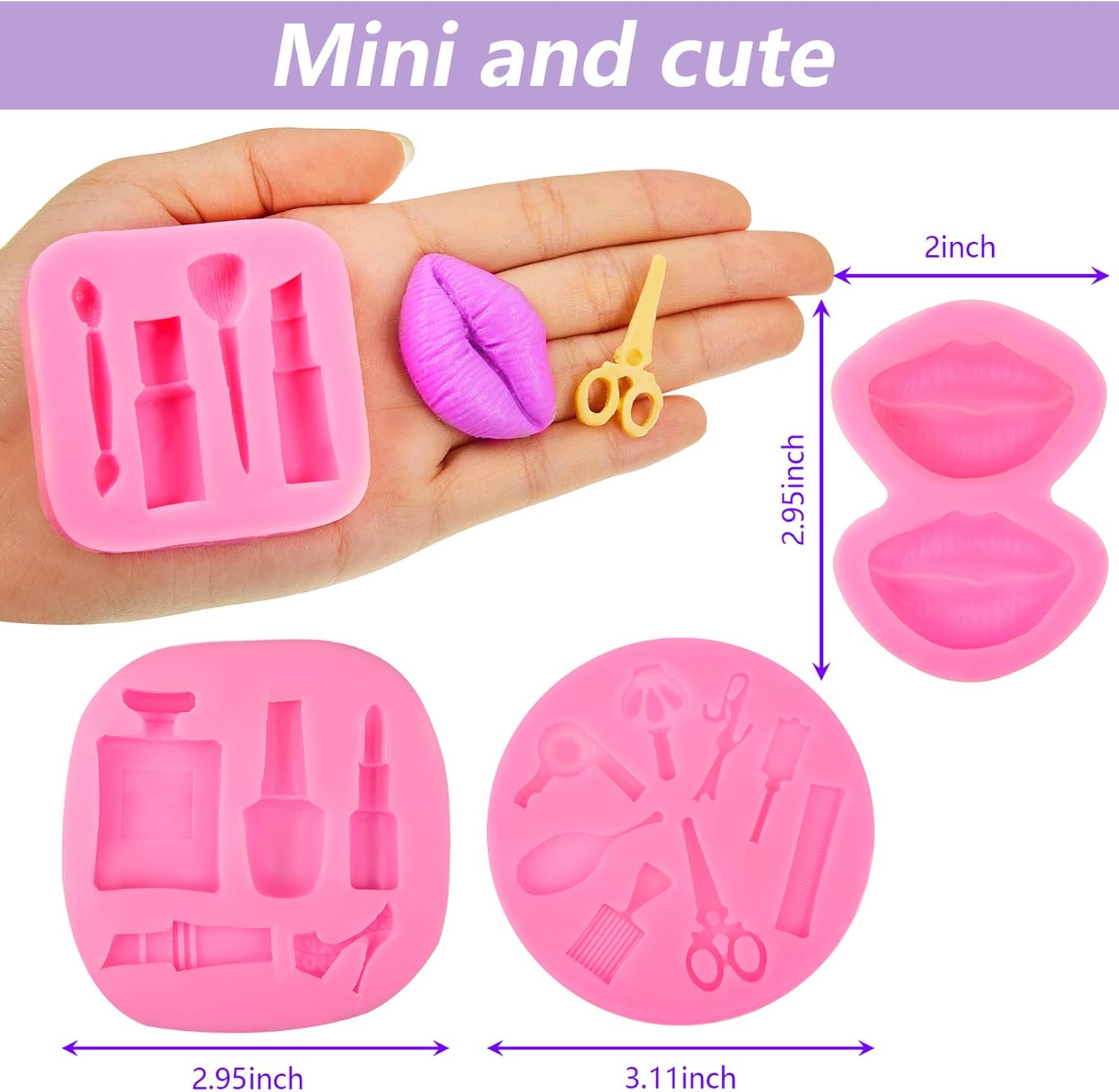 4 Pieces Valentine's Day Mini Makeup Molds for Cake Decorating Lipstick Scissor High Heel Lip Perfume Silicone Molds for DIY Fondant Chocolate Cupcake Candy Jelly Pudding Resin Clay Handcrafts