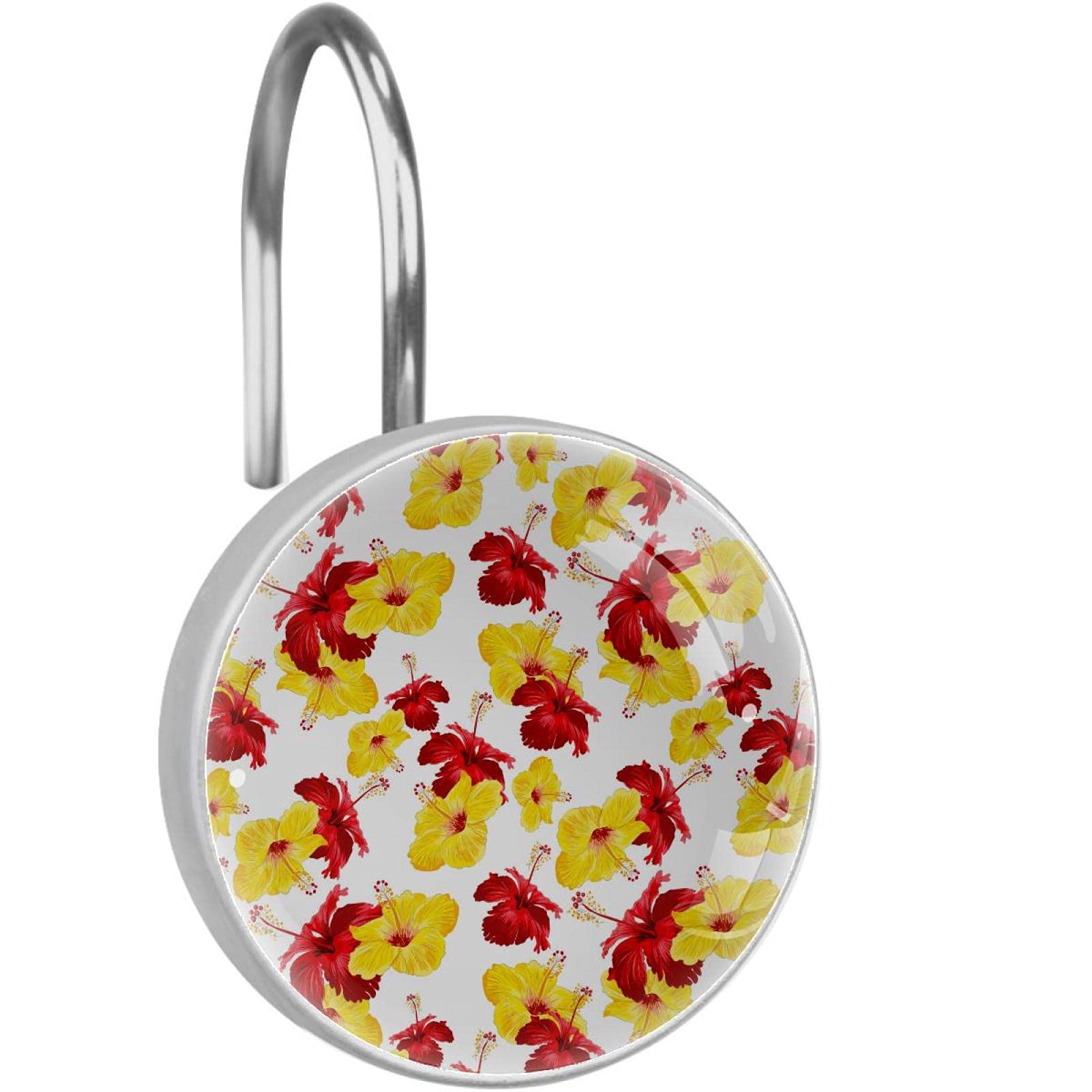 Crochets pour rideau de douche hibiscus jaune et rouge par 12 pour embellir votre salle de bain