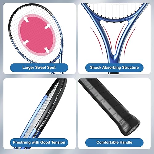 Miniatura 5 de HXE Raquetas de tenis, raqueta de tenis preencordada de fibra de carbono de 27 pulgadas para adultos con pelota, agarre y bolsa de transporte