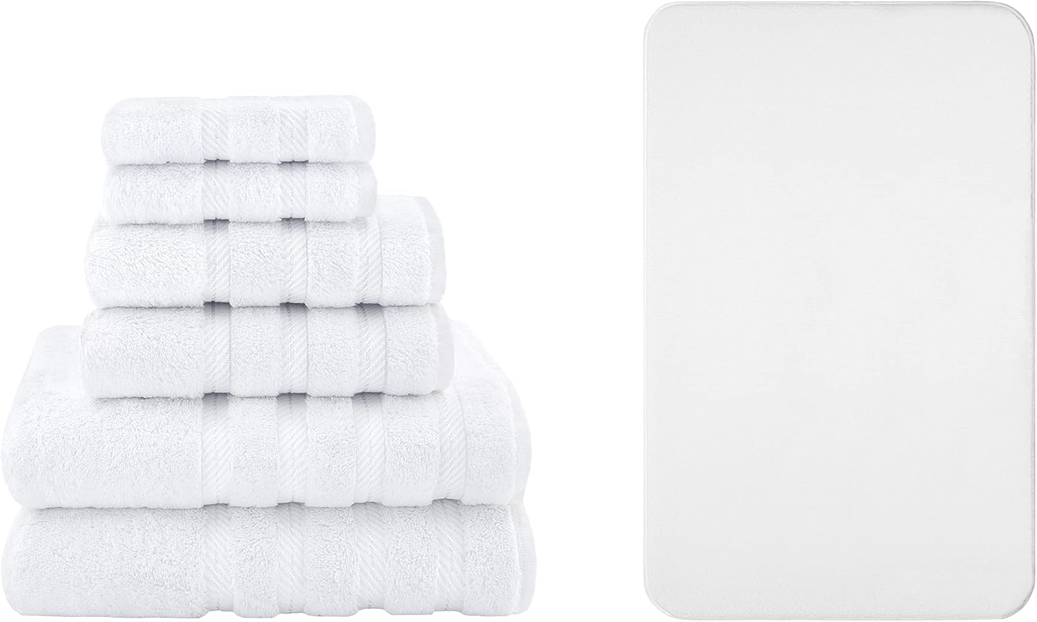 American Soft Linen 6 Piece Towel Set and 21X32 Fluffy Foamed Bath Rug Bundle