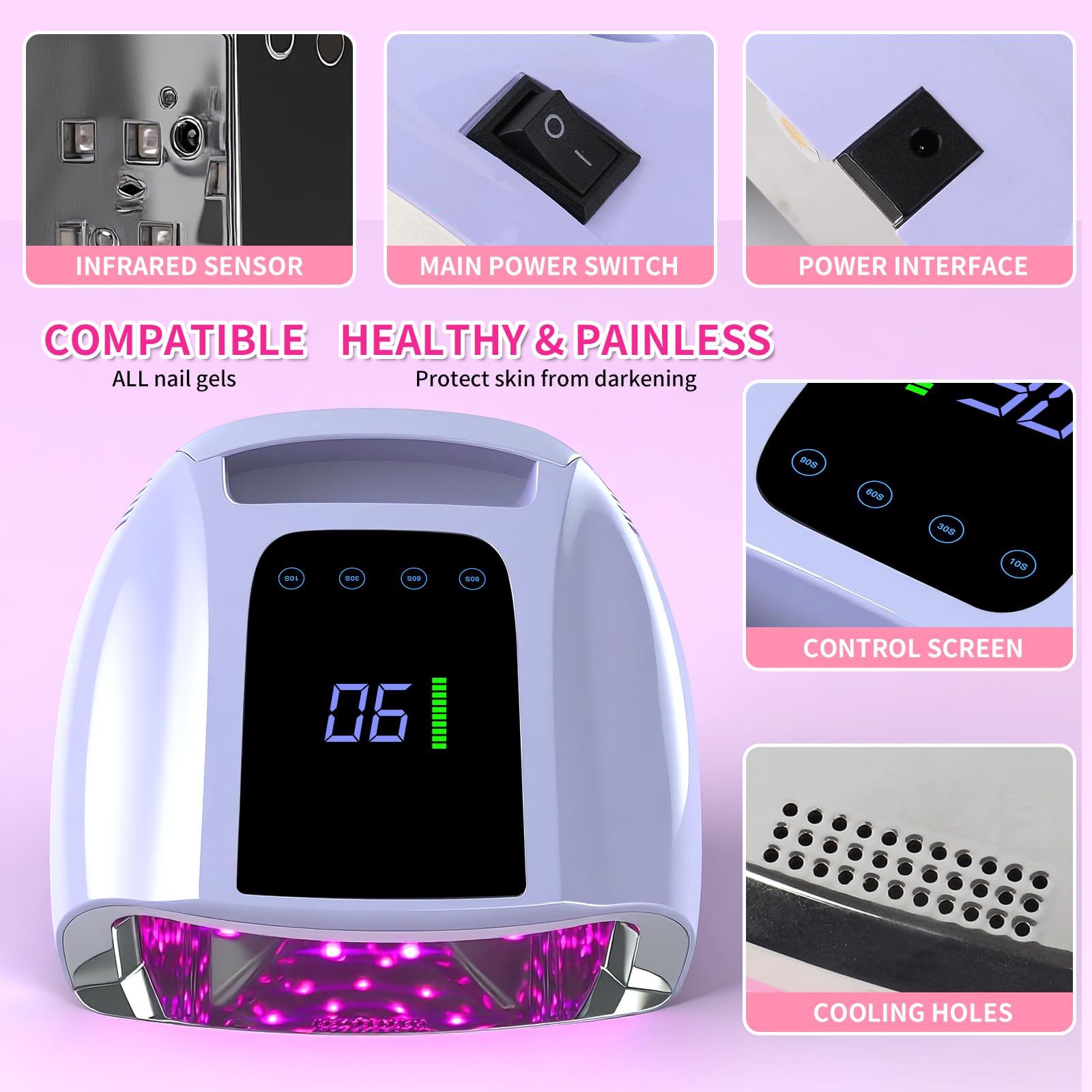 ANGNYA Violet 96W UV LED Nail Lamp with Rechargeable Battery