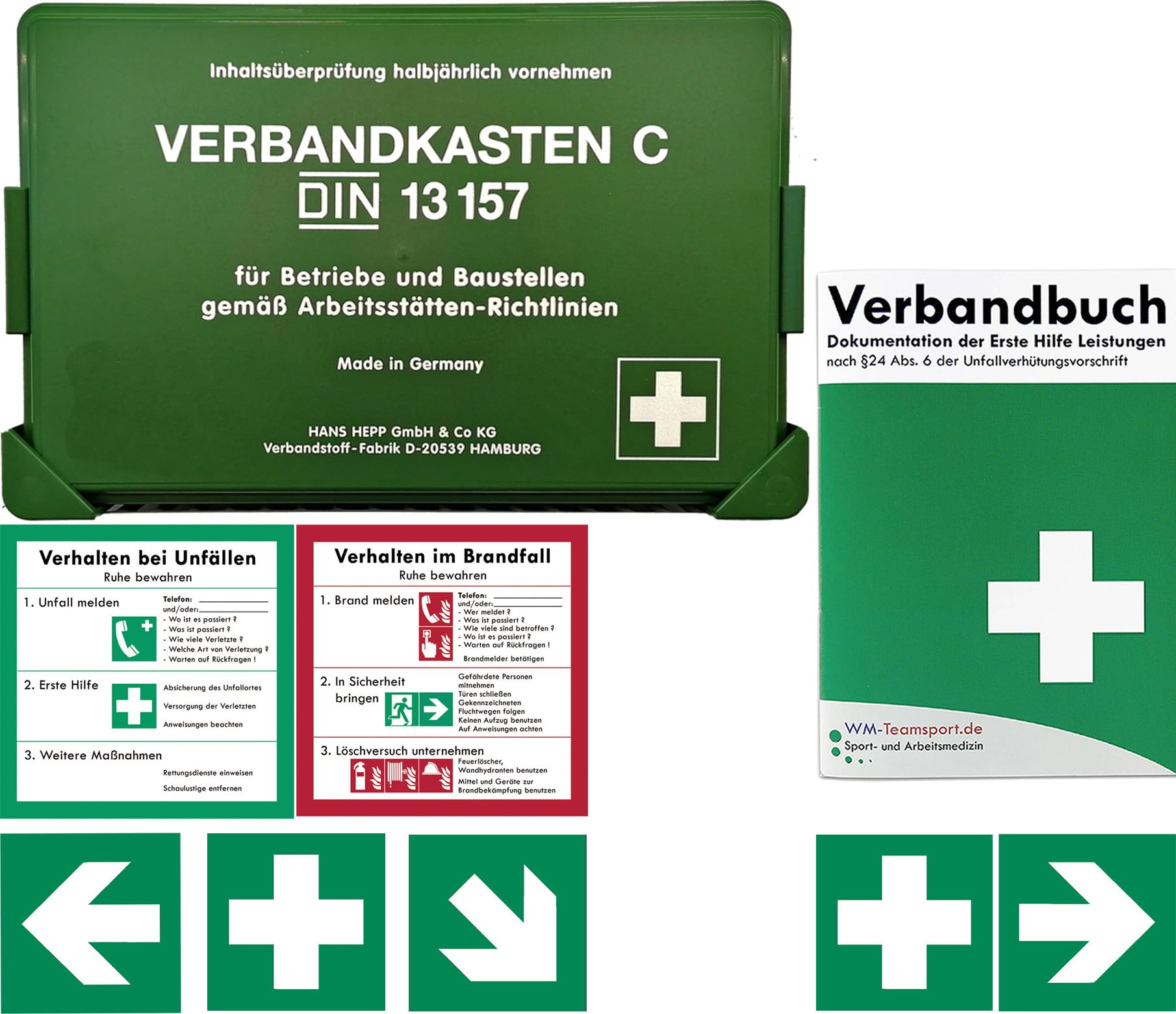 Betriebsverbandkasten 2 in 1 erfüllt aktuelle DIN 13157 für Betriebe + DIN 13164 für Firmenfahrzeuge inkl.Verbandbuch und INFO-Paket 1