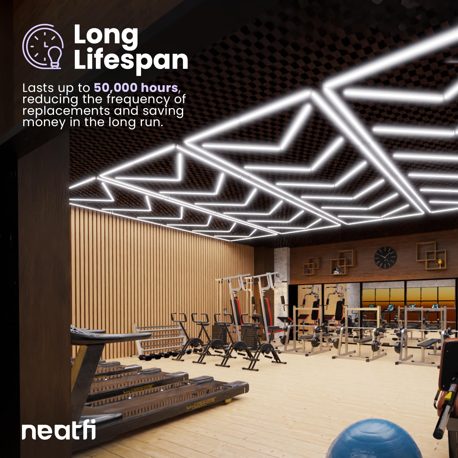 Neatfi 6-Pfeile LED-Deckenleuchte für die Garage – 42.240 Lumen, 6500 K Tageslicht, 48 W sechseckige Werkstattleuchte für Garage, Autoaufbereitung, Fitnessstudio und Studio (6 Pfeile, Kaltweiß)