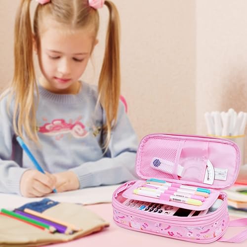 Miniatura 5 de Bagseri Paquete de estuche morado y estuche rosa, estuche expandible para niñas, estuche de gran capacidad para lápices para niños