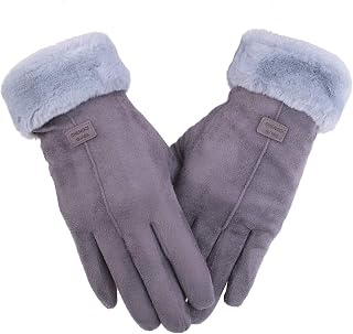 Flammi Womens Winter Gloves Fleece Lined Faux Suede | One size stretch, 8.8in long, 3.5in palm; plush lining, touchscreen index finger, five-finger cut, gift for her