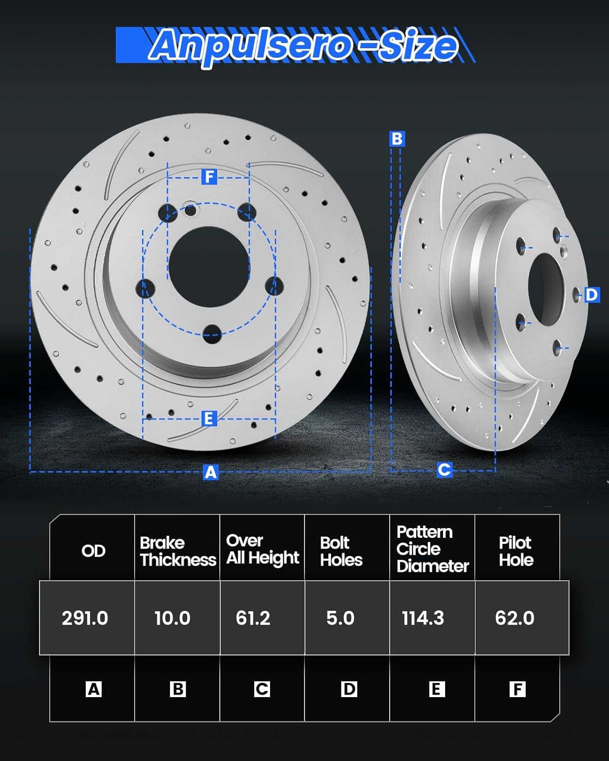 Anpulsero Brake Pads And Rotors Kit Rear Compatible with 2006-2013 Lexus IS250, Automotive Replacement Brake Kits Geomet 31447 D1113-8217 Drilled And Slotted Rotors Ceramic Brake Pads 291mm(11.5in)