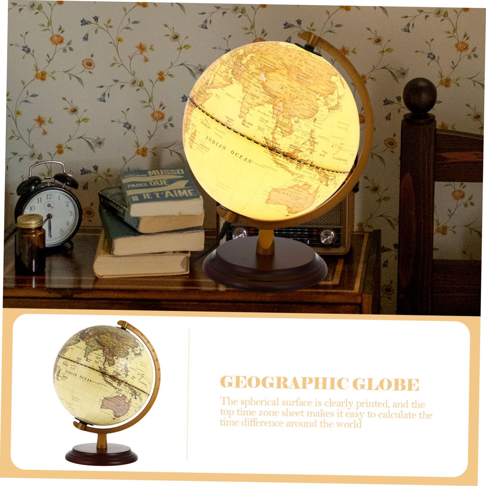 ifundom Mappamondo Antico Luminoso Da Scrivania Globo Decorativo Con Illuminazione Per Insegnamento Accessorio Elegante Per Casa e Ufficio