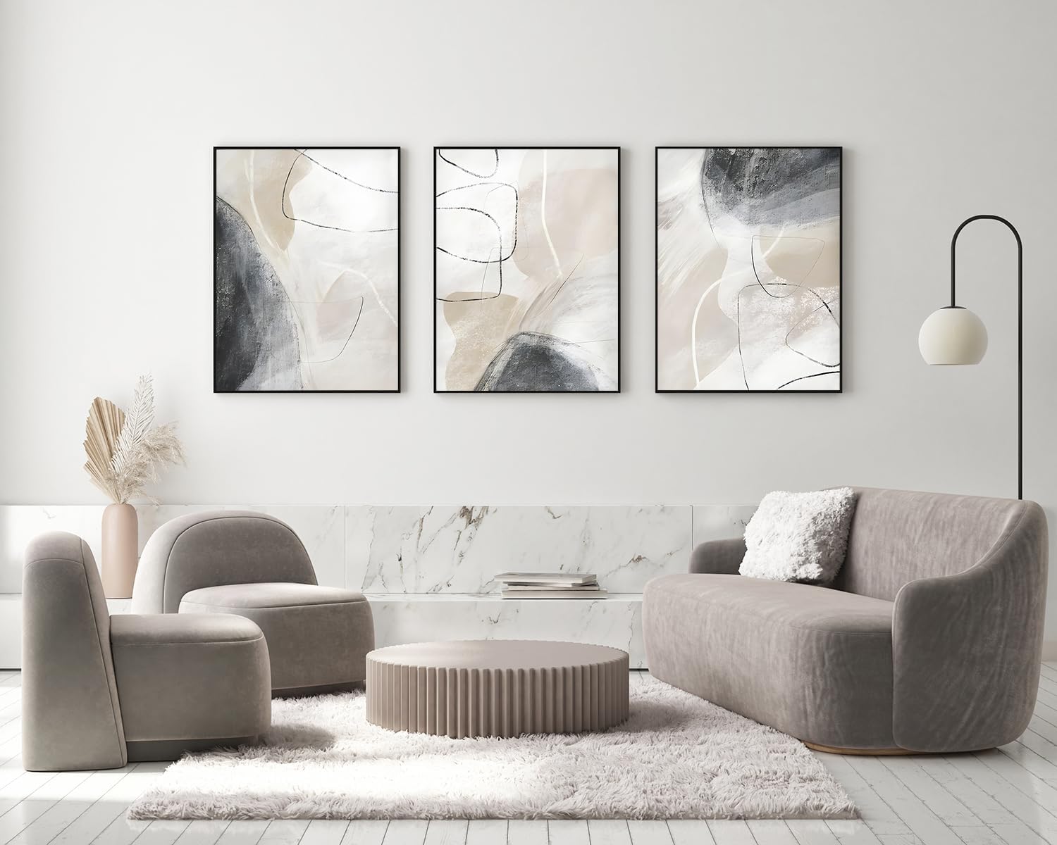 EGJEPWFH Modern Bohemian Decor Pictures Aesthetic Plant Images, Natural Landscape Beach, Abstract Art Wall Pictures(75x110cmx3/NO frame)