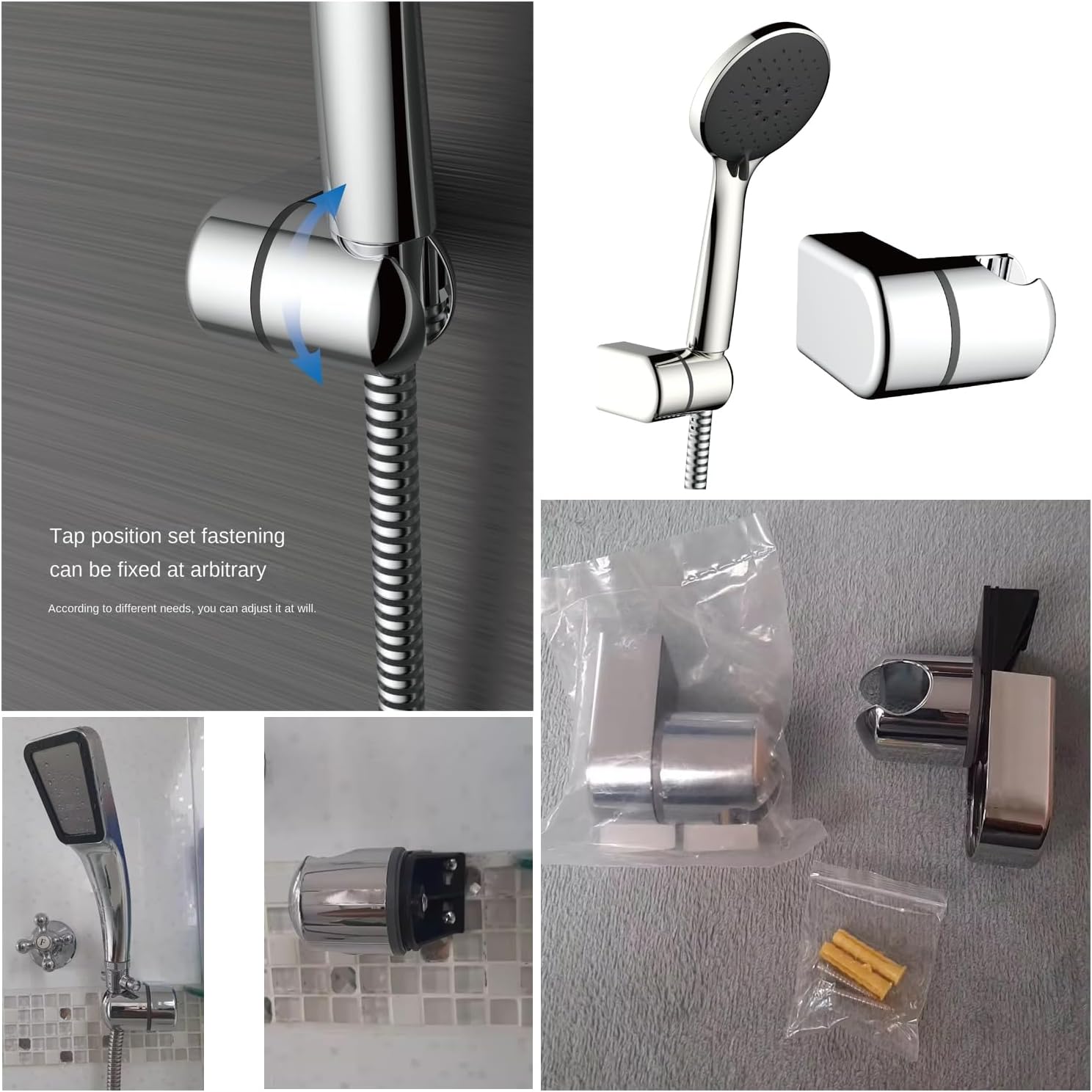 Handheld Shower Head Holder Wall Mount Hanger with Mounting Screws Adjustable Shower Wand Holder Bracket Hand Held Showerhead Holder for Shower Heads with Handheld Stainless Steel Shower Hose image 2
