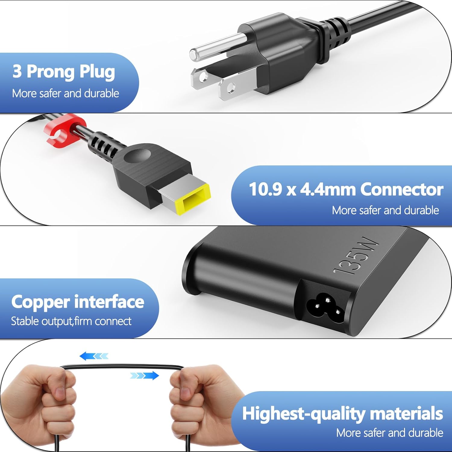 Slim 135W Charger for Lenovo IdeaPad Y40-70 Y50-70 Y50P-70 Y520-15 Y700-14 Y700-17 Y70-70 Lenovo ThinkBook 16p 15P ThinkPad T15p P16v Z16 4X20Q88539 20V 6.7A AC Adapter Power Cord - Image 3