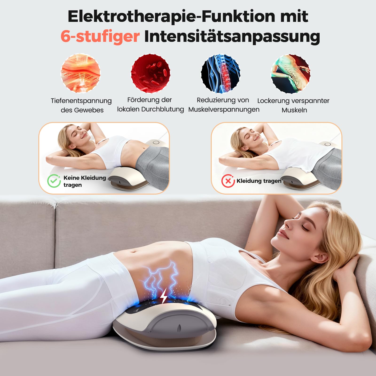 Neuer Elektrischer Rückenstrecker, Rückenmassagegerät mit Dynamische Airbag-Traktion, EMS Massage, Wärmefunktion, Vibrationsmassage, Rot-Blau-Licht, Rückenschmerzlinderung & Bandscheibentraining