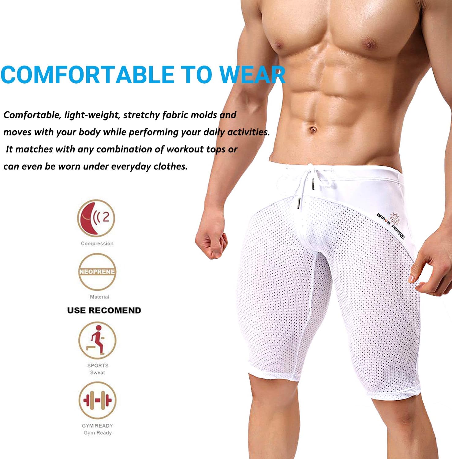 MIZOK Men's Yoga Capris Mesh Quick Dry Swimwear Workout Shorts - Image 5