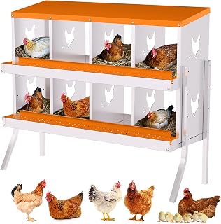 Chicken Nest Box, 8-Compartment Egg-Laying Box, Metal Hen House, Convenient for Collecting Eggs, Ventilated Poultry House Equipment, Suitable for Hens,(Orange, with Stand)