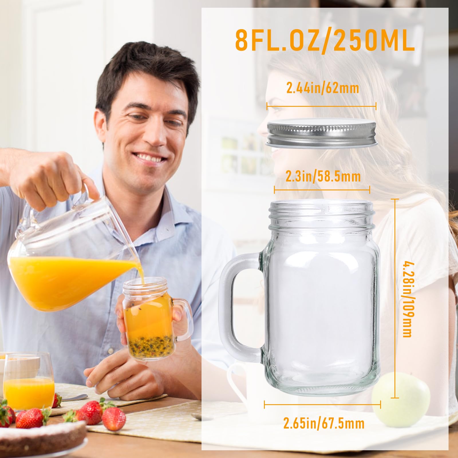 Amazon.com: 8 oz Mason Jar Mugs with Handles 12 Pack, Sturdy Glass Reusable  Cups with Airtight Leakproof Lids, No-Spill Travel Mugs for Coffee,  Smoothies, Juice, Food Storage, Party Favors, Wedding Decor: Home