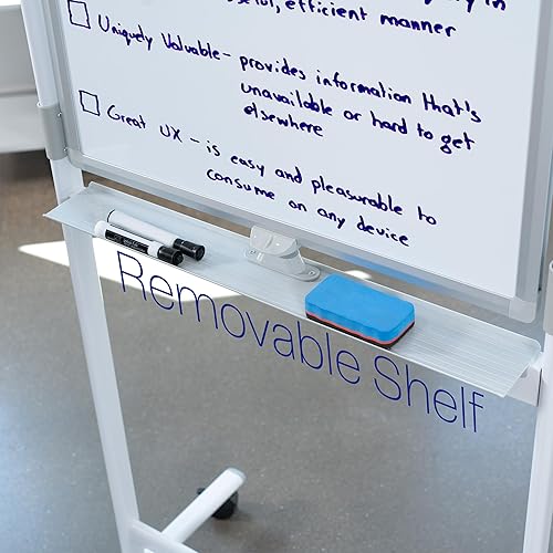 Miniatura 8 de VIVO Móvil 24 x 36 pulgadas, pizarra blanca de borrado en seco de doble cara, soporte de aluminio rodante, magnético, CART-WB24A