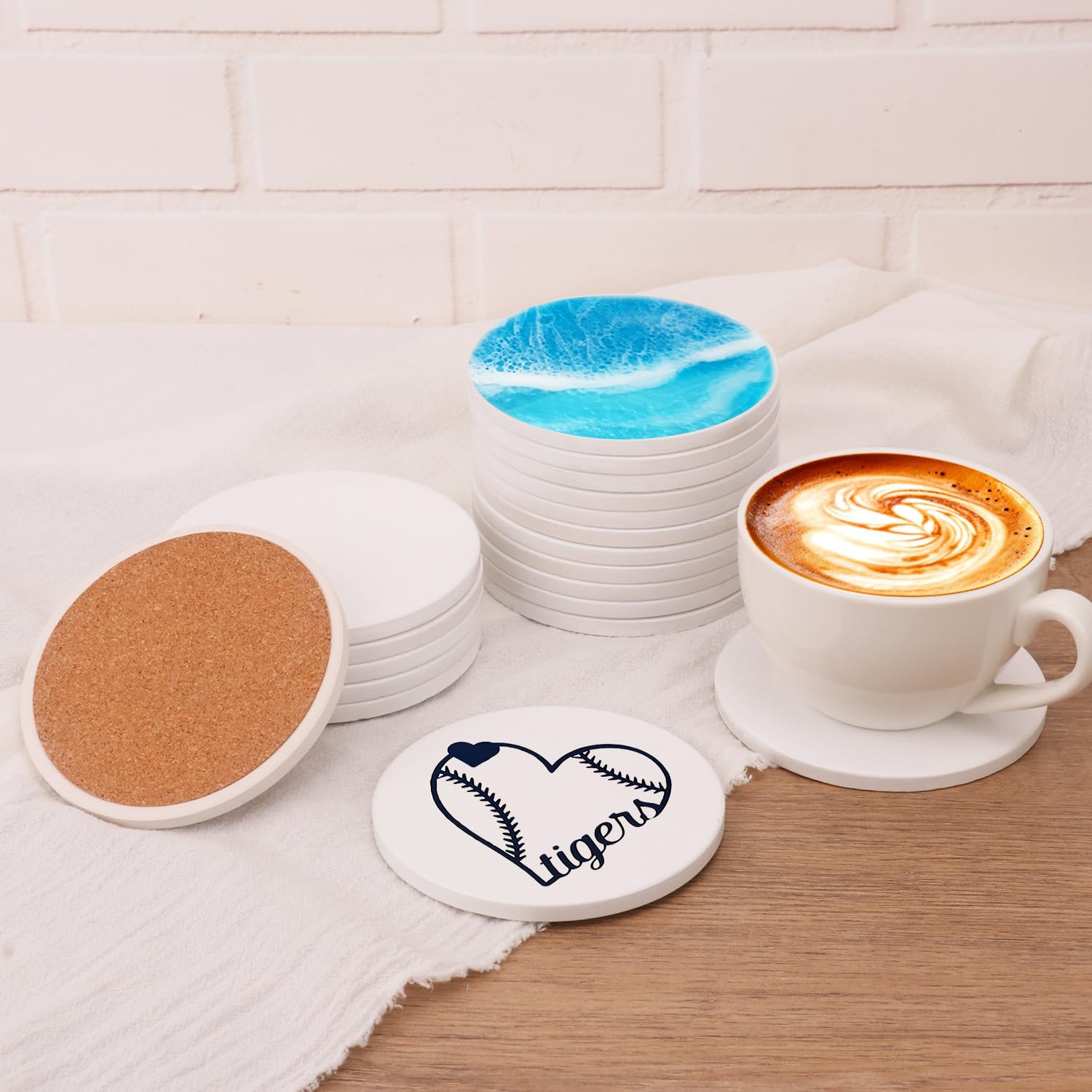 48 posavasos redondos de cerámica de sublimación con almohadillas de corcho, posavasos redondos de sublimación de 4 pulgadas para bebidas, transferencia de calor y piedra de cerámica