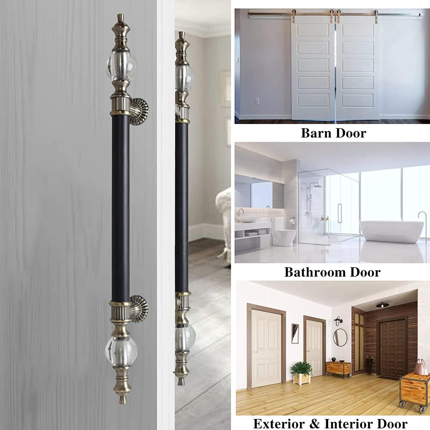 Door Handle Door Pull and Flush Handle,Two-Side Long Sliding Barn Door Handle Set,Stainless Steel Pull Bar Handle,Mounting Hardware Included