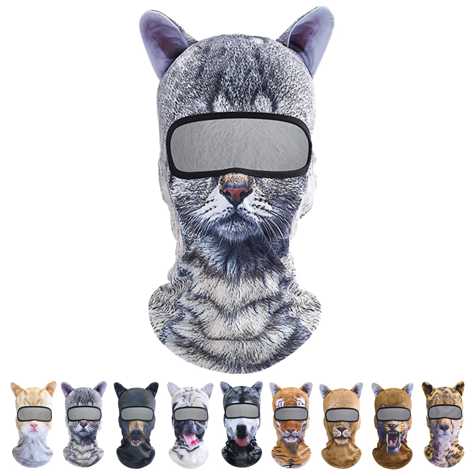 Cat Ski Mask, Winter 3D Cat Windproof Sheisty Ski Masks, Animal Cat Funny Shiesty Balaclava Ski Mask with Ears for Outdoor (Thin-02)