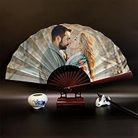 Vista 4 de WERWAES Personalized Folding Fan with Custom Photo Hand Held Fans Foldable for Wedding Dancing Saloon Cosplay Party Props Decorative Folding Fans