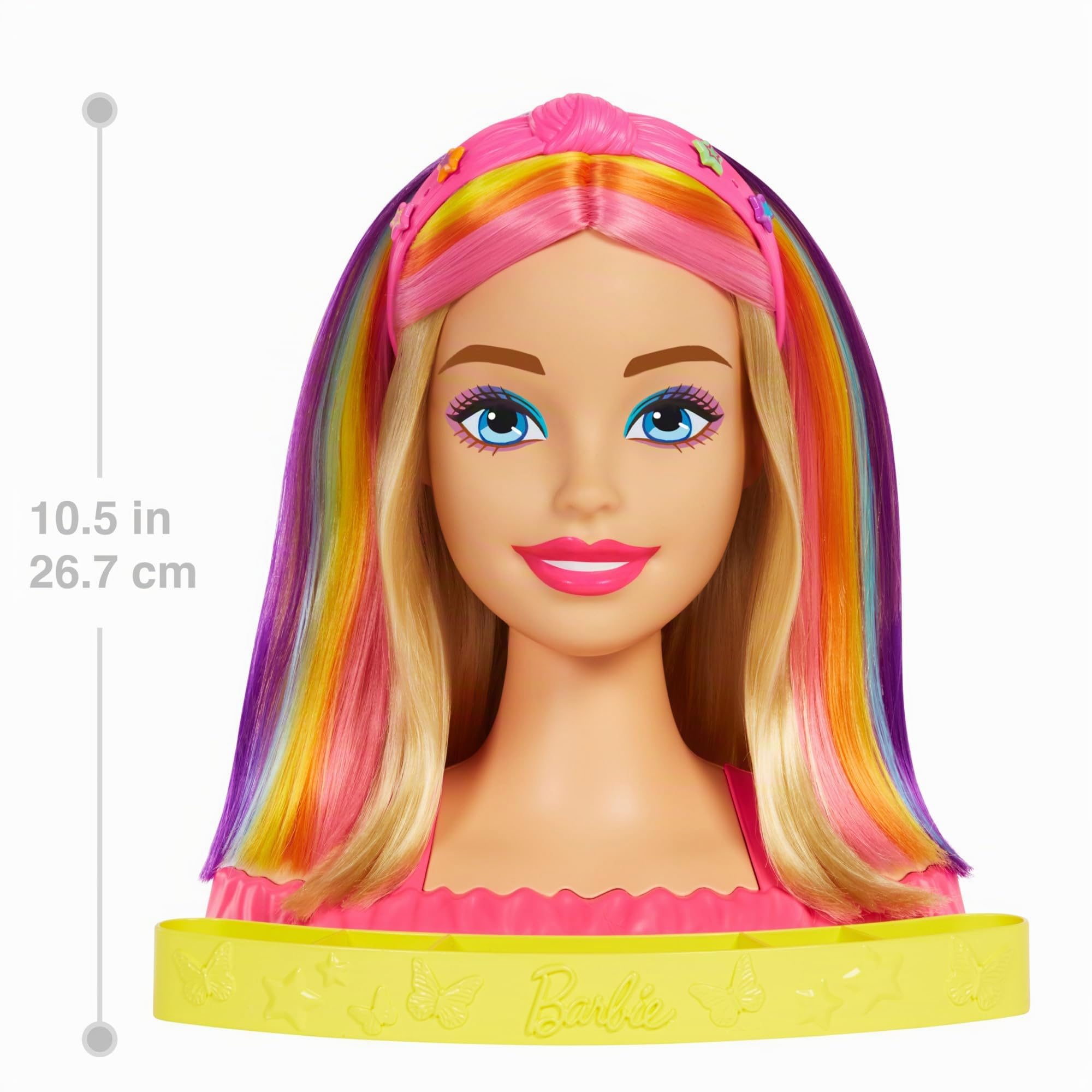 Barbie Totally Hair - Neon-Regenbogen Deluxe Styling-Kopf mit 22 Zubehörteilen, 10 Farbwechselelementen und Color Reveal-Accessoires, inklusive Aufbewahrungsfach, ab 3 Jahren, HMD78