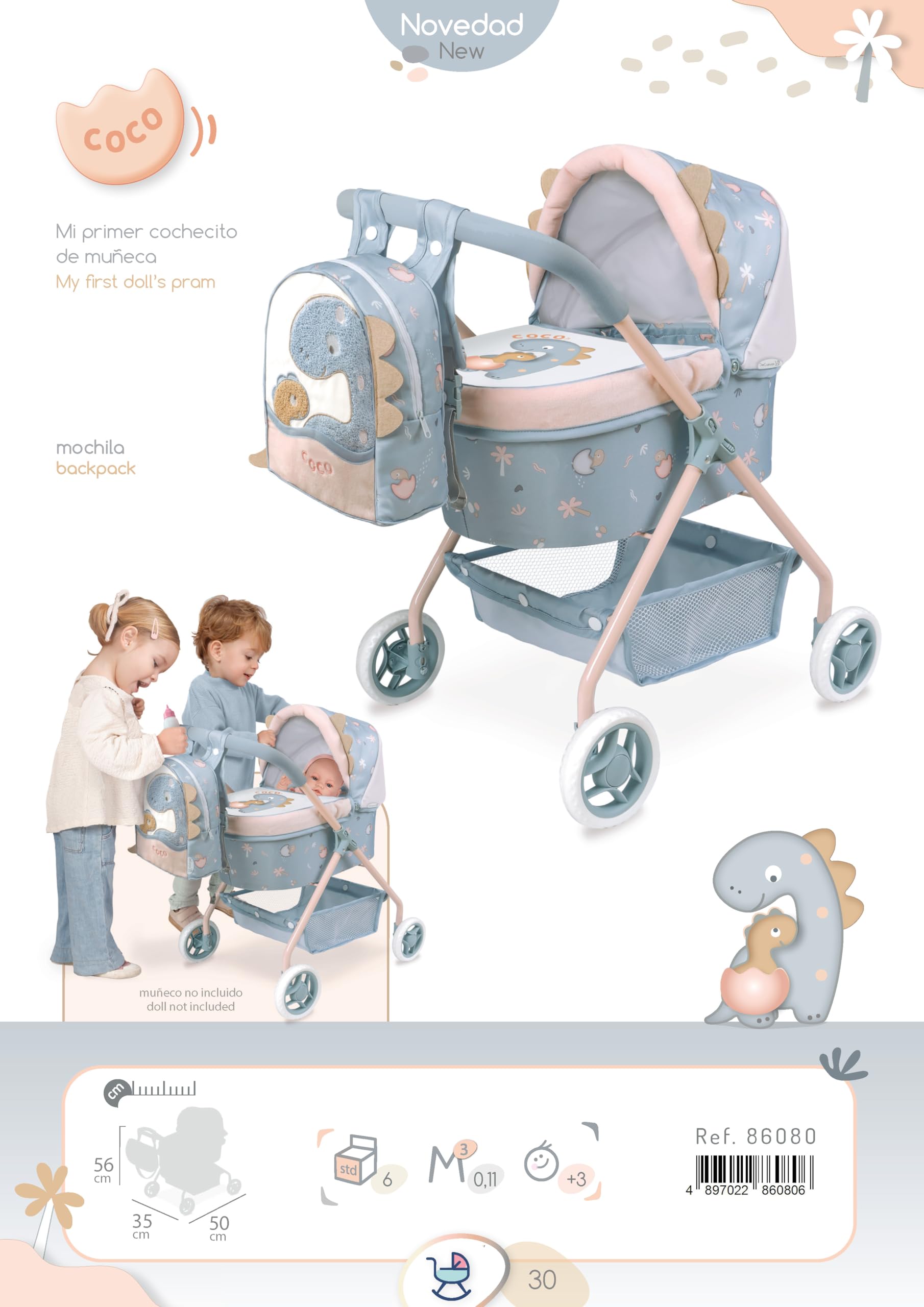 Carrito para Muñecas Decuevas Coco 35 x 50 x 56 cm