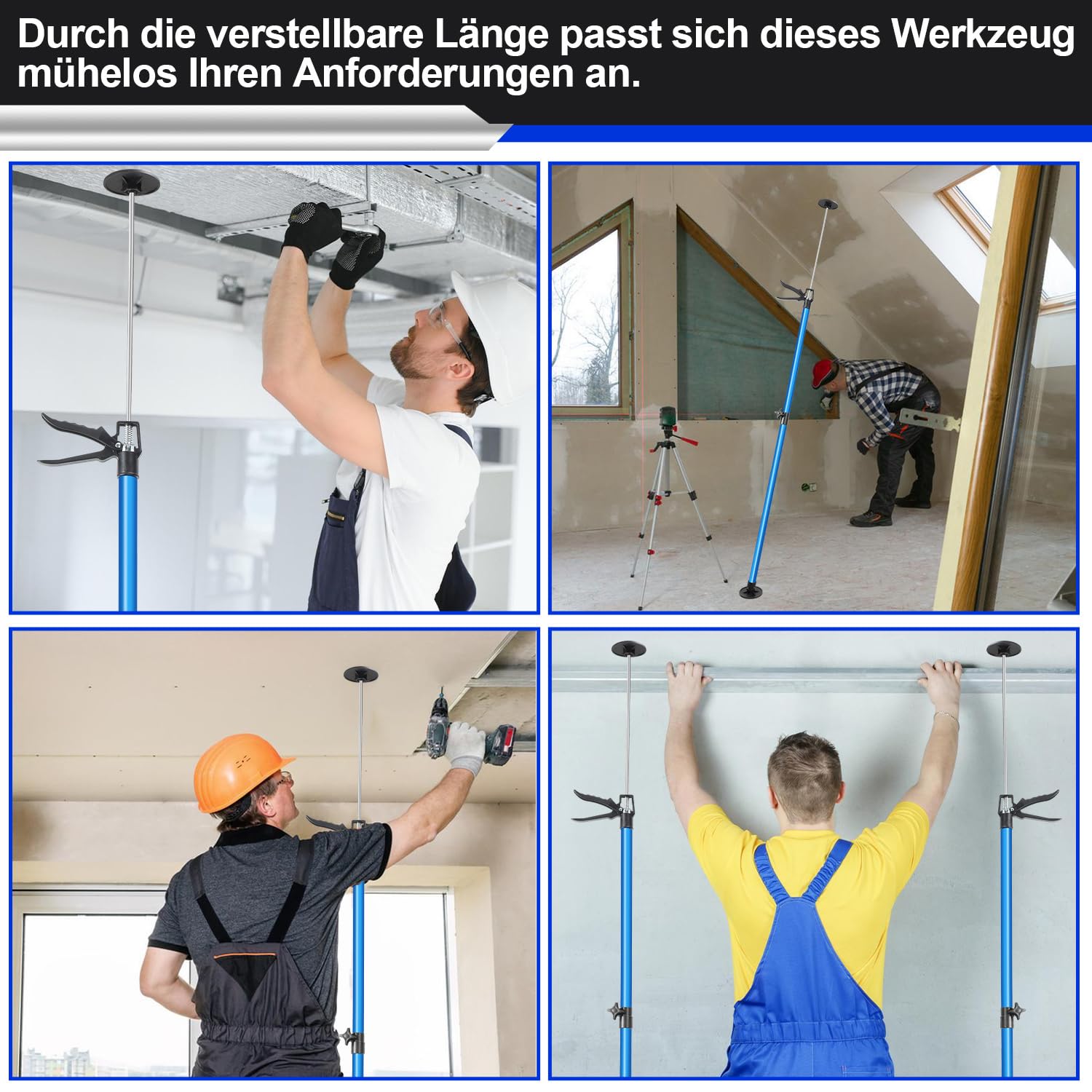 Deckenstütze 2er Set,Zargenspanner höhenverstellbar Montagestütze 115-290cm und bis 45°,teleskopstützen 50 kg Tragkraft, Montagestütze für Werkstatt, Atelier, Malerarbeiten