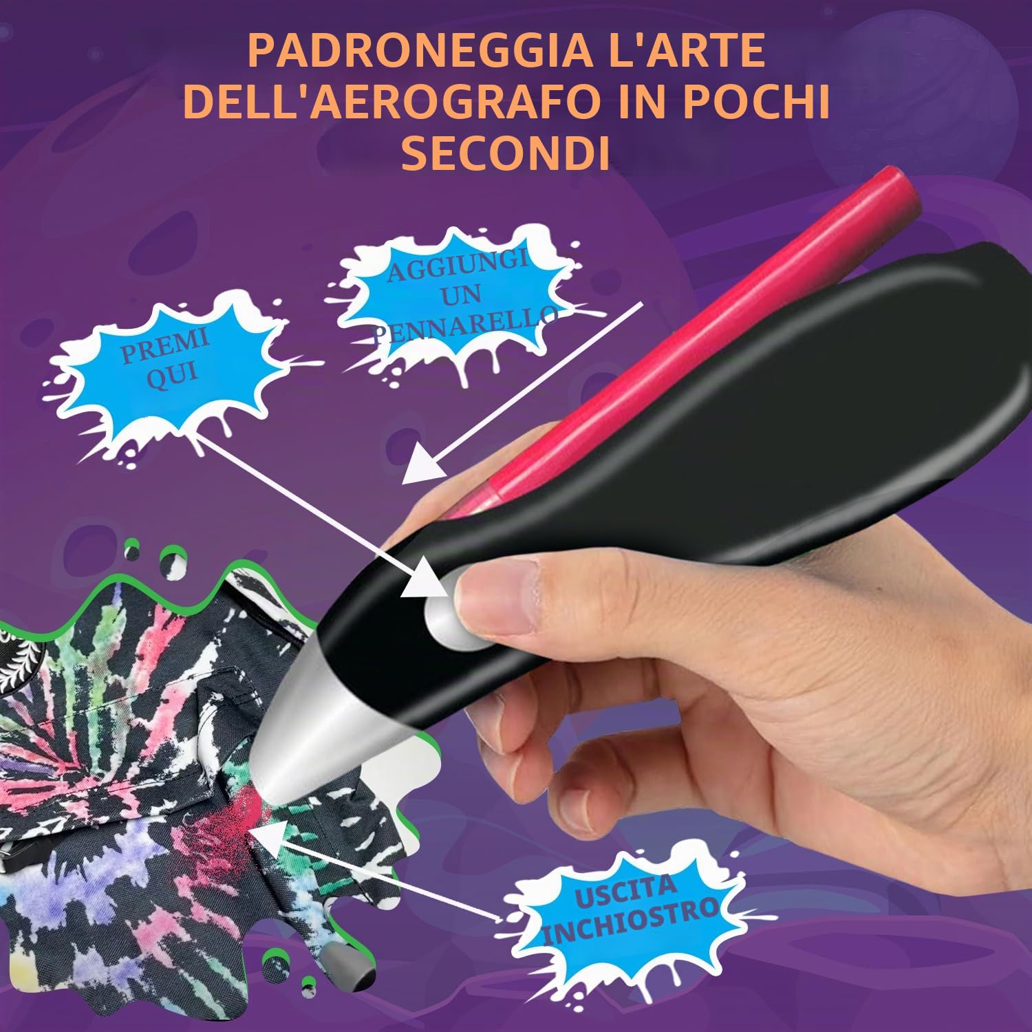 Penna aerografo elettrica, spruzzatore aerografo elettrico ricaricabile senza fili, penna spray per acquerelli, set di pennarelli per aerografo da 12 colori, penne per acquerelli lavabili, arte