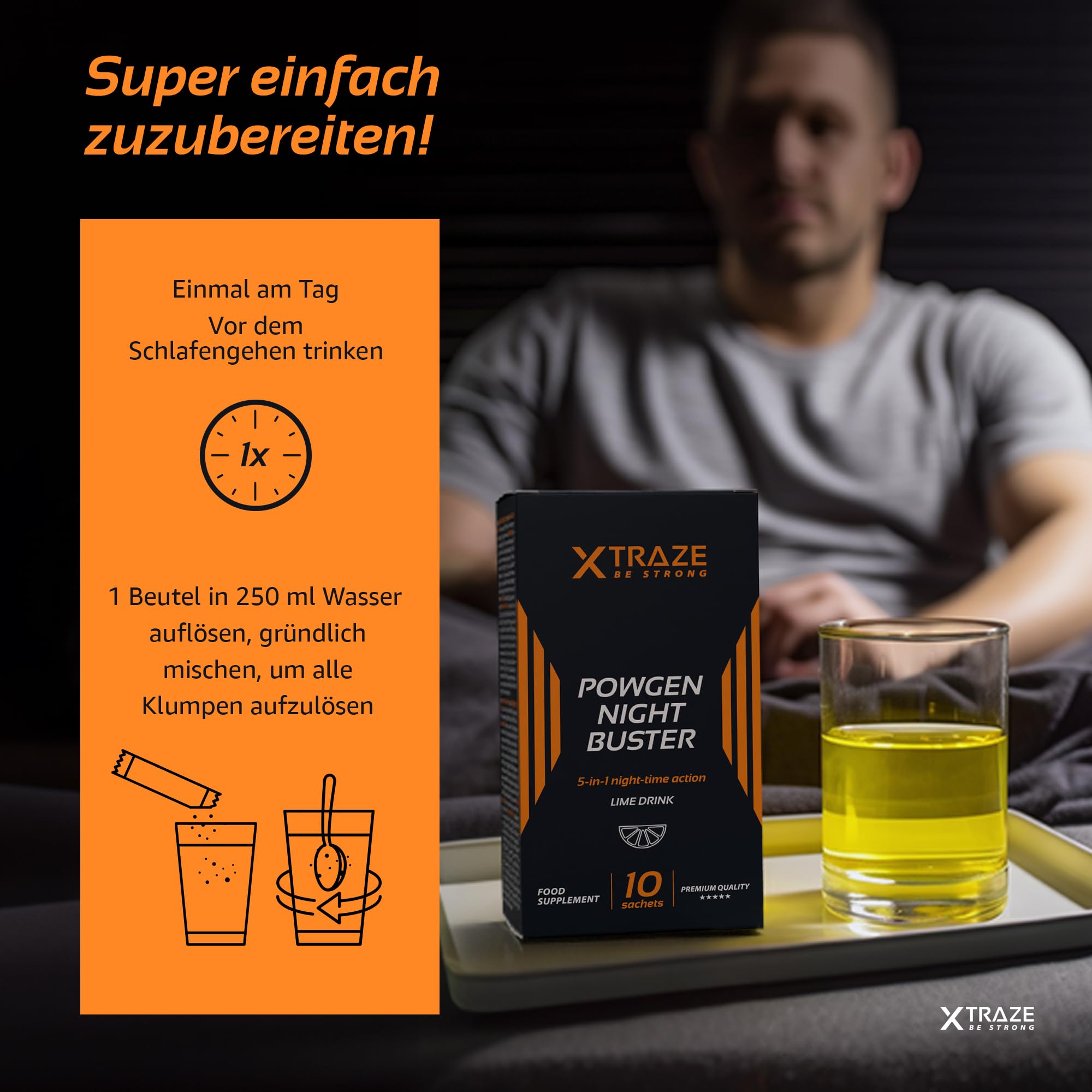 Garcinia Cambogia, Zitronenmelisse, Zichorie, Johannisbrotfrucht, Vitamin C, Vitamin B6 und Cholin | Thermogenisch und Ballaststoffreich | 10 Beutel für 10 Tage | XTRAZE Powgen Night Buster
